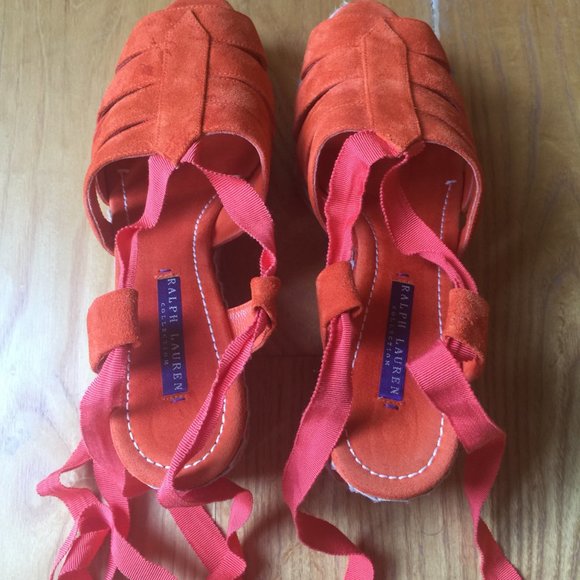 Ralph Lauren Orange Suede Lace-Up Espadrilles - Picture 6 of 8